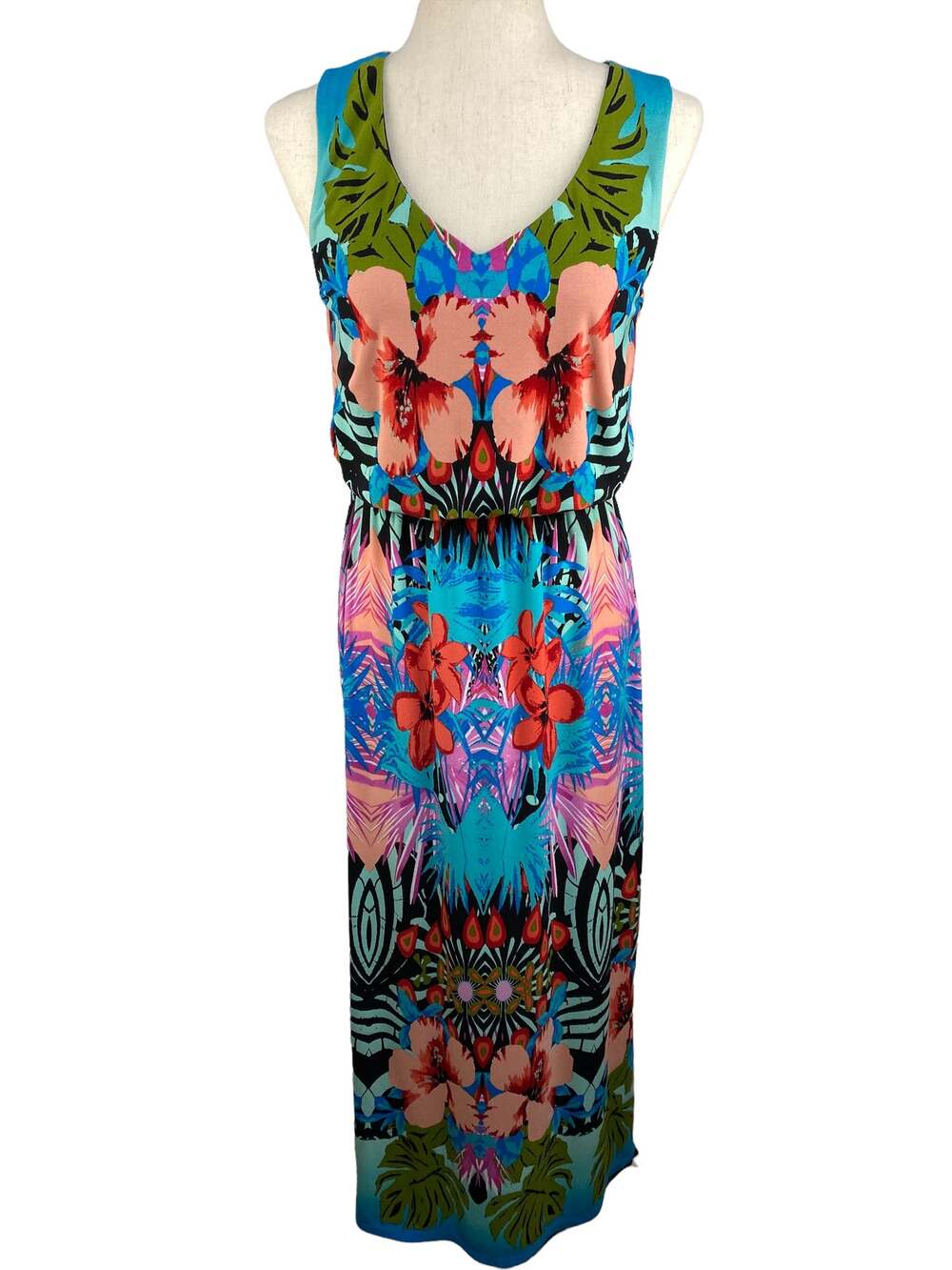 Emma & Michele Vibrant Floral Tropical Maxi Dress Size S EUC